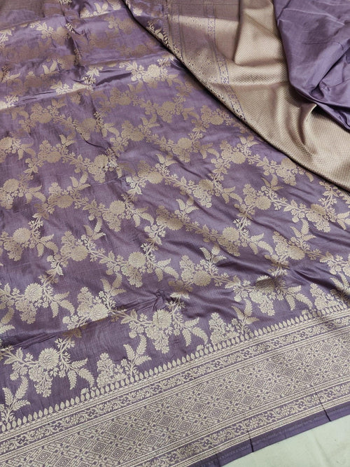 Lavender Katan Silk Banarasi Saree with Jaal Work | Luxury - Katan Banaras