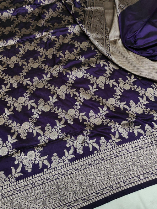 Pure Katan Silk Banarasi Saree with Jaal Work - Katan Banaras
