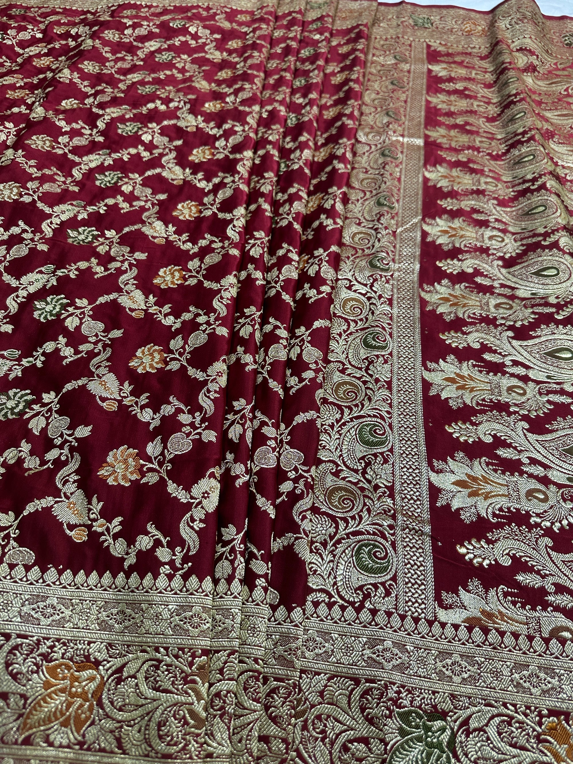 Pure Katan Silk Handloom Banarasi Bridal Saree in maroon with Meenakari work