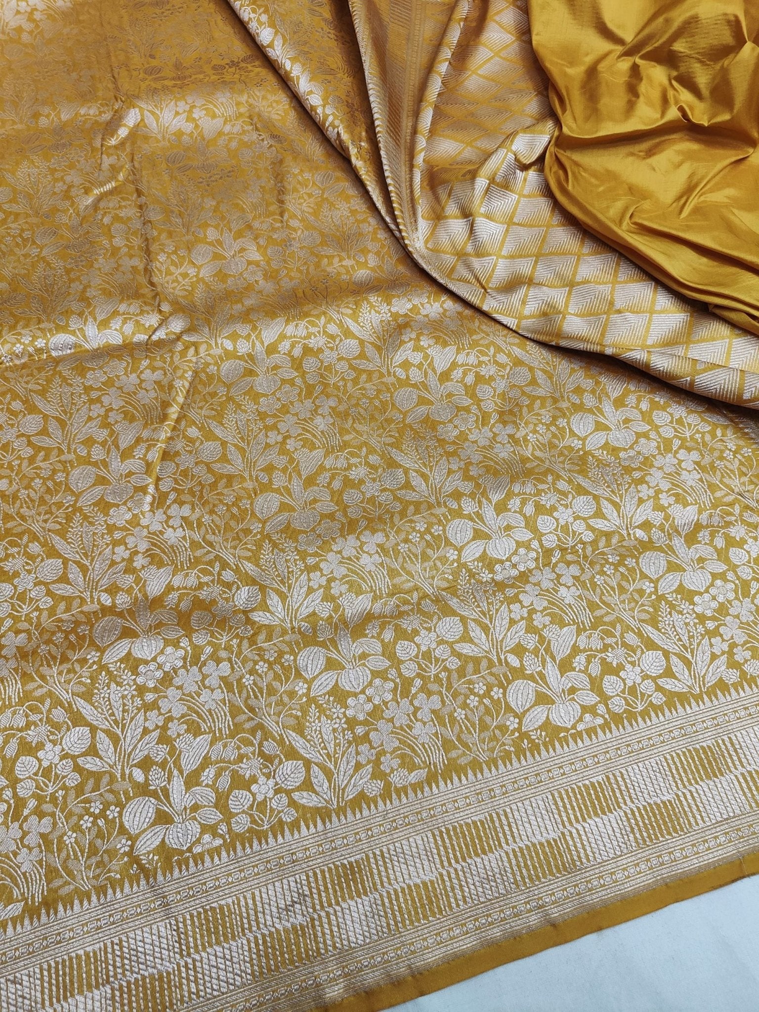 Pure Katan Silk Brocade Banarasi Saree – Handwoven Luxury Saree for Women Wedding Festival Party Wear - Katan Banaras