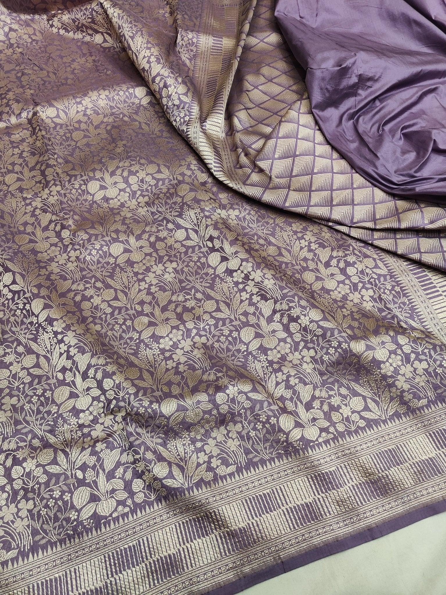 Pure Katan Silk Brocade Banarasi Saree Gold Zari Multicolor Festive Handwoven - Katan Banaras