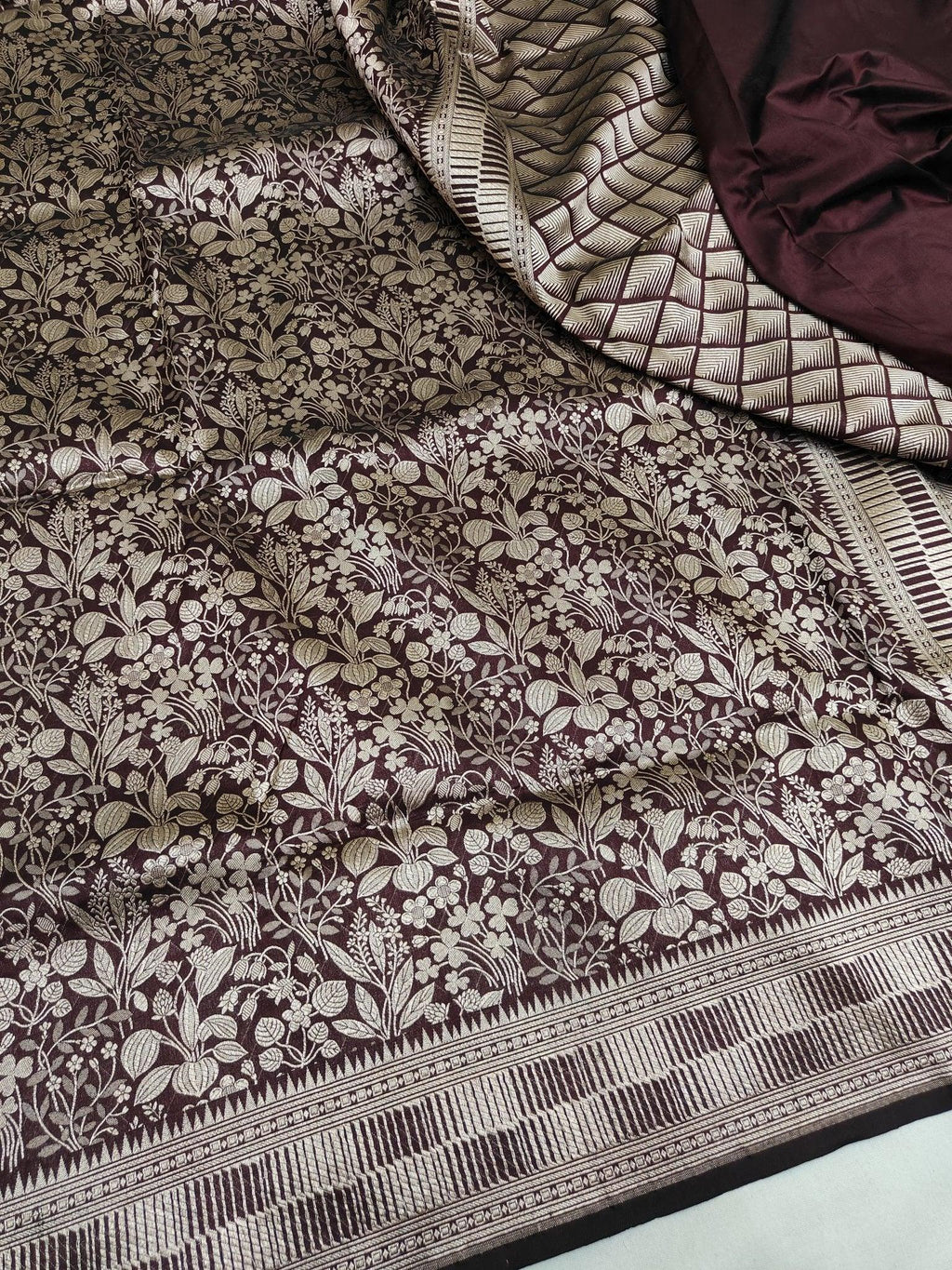 Pure Katan Silk Brocade Saree Gold Zari Weaving - Katan Banaras