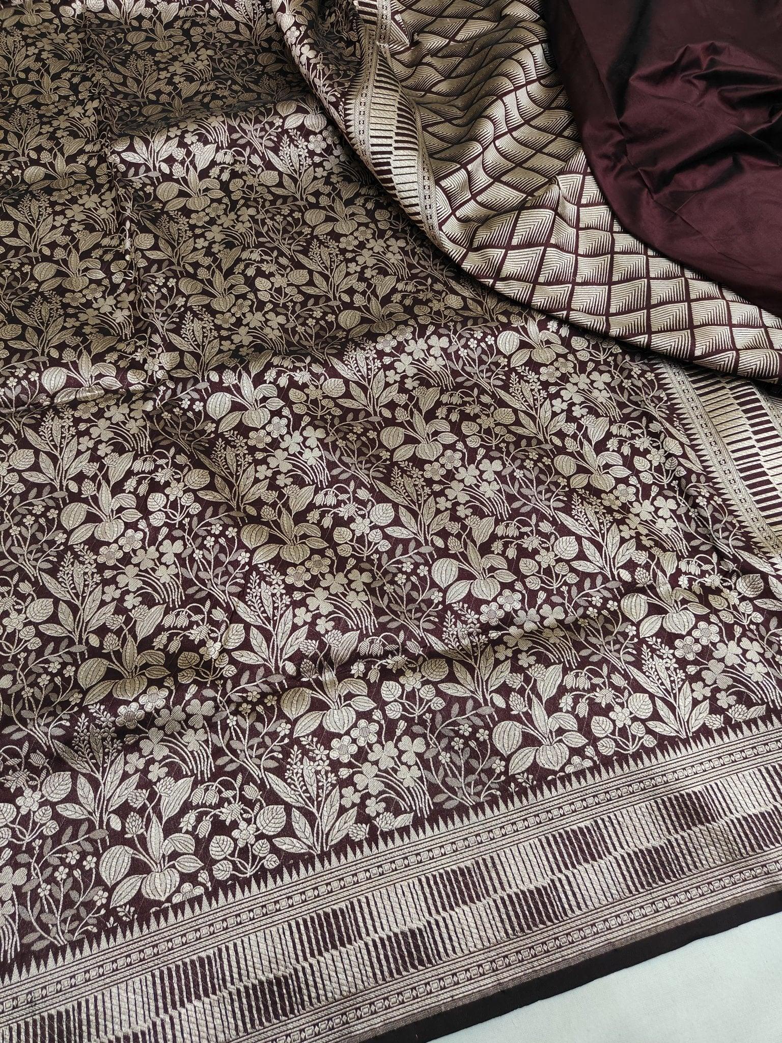 Pure Katan Silk Brocade Banarasi Saree Gold Zari Multicolor Festive Handwoven - Katan Banaras