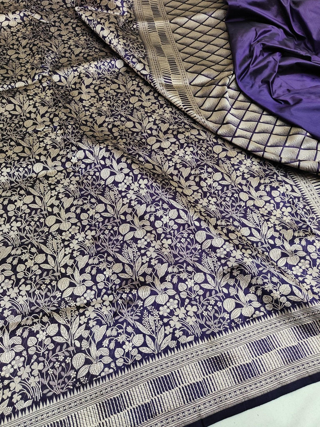 Pure Katan Silk Brocade Saree Gold Zari Weaving - Katan Banaras