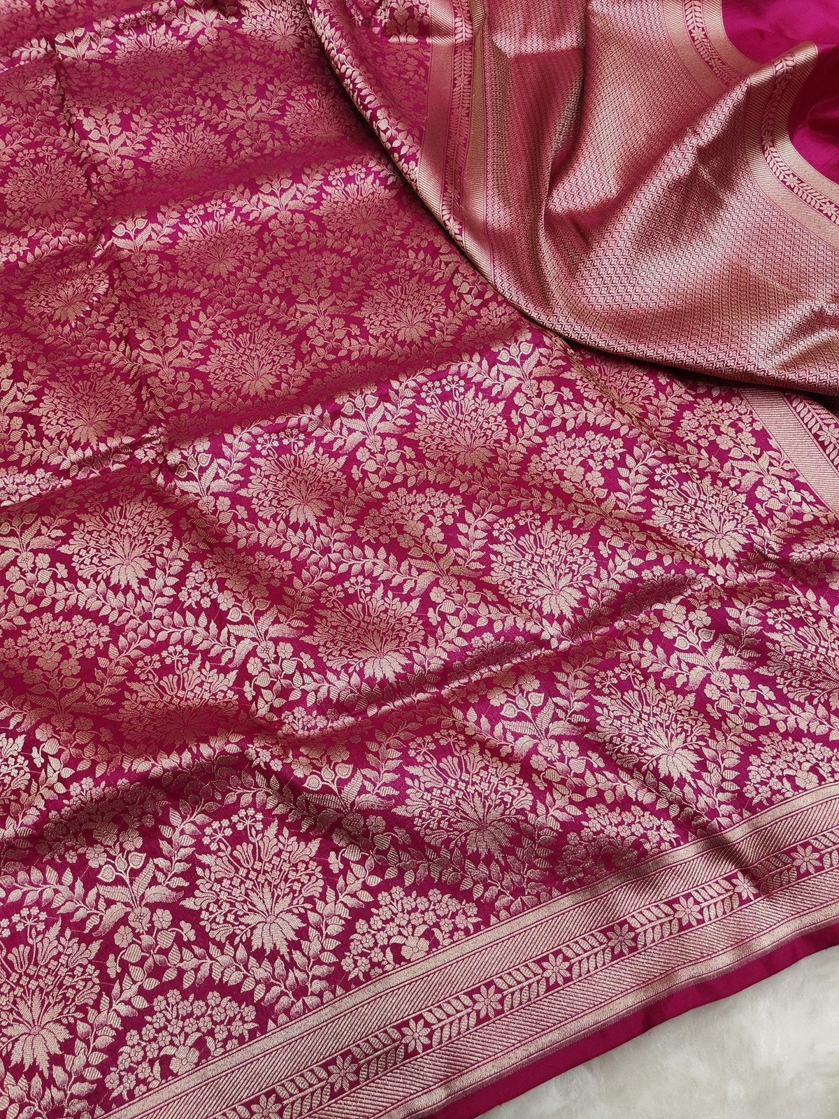 Baby Pink Pure Katan Silk Brocade Banarasi Saree Gold Zari Handwoven - Katan Banaras