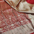 Deep Red Pure Katan Silk Brocade Banarasi Saree – Gold Zari Bridal & Festive Handwoven