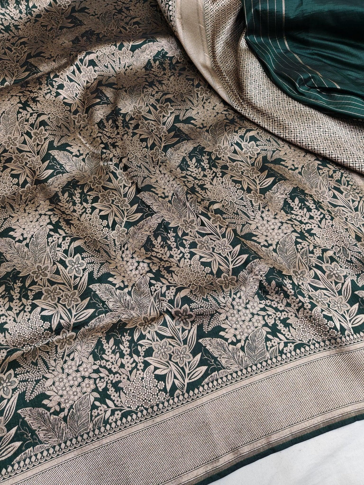 Pure Katan Silk Brocade Banarasi Saree Handwoven Wedding Festive Wear - Katan Banaras