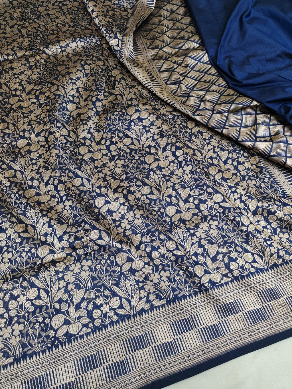Pure Katan Silk Brocade Saree Gold Zari Weaving - Katan Banaras