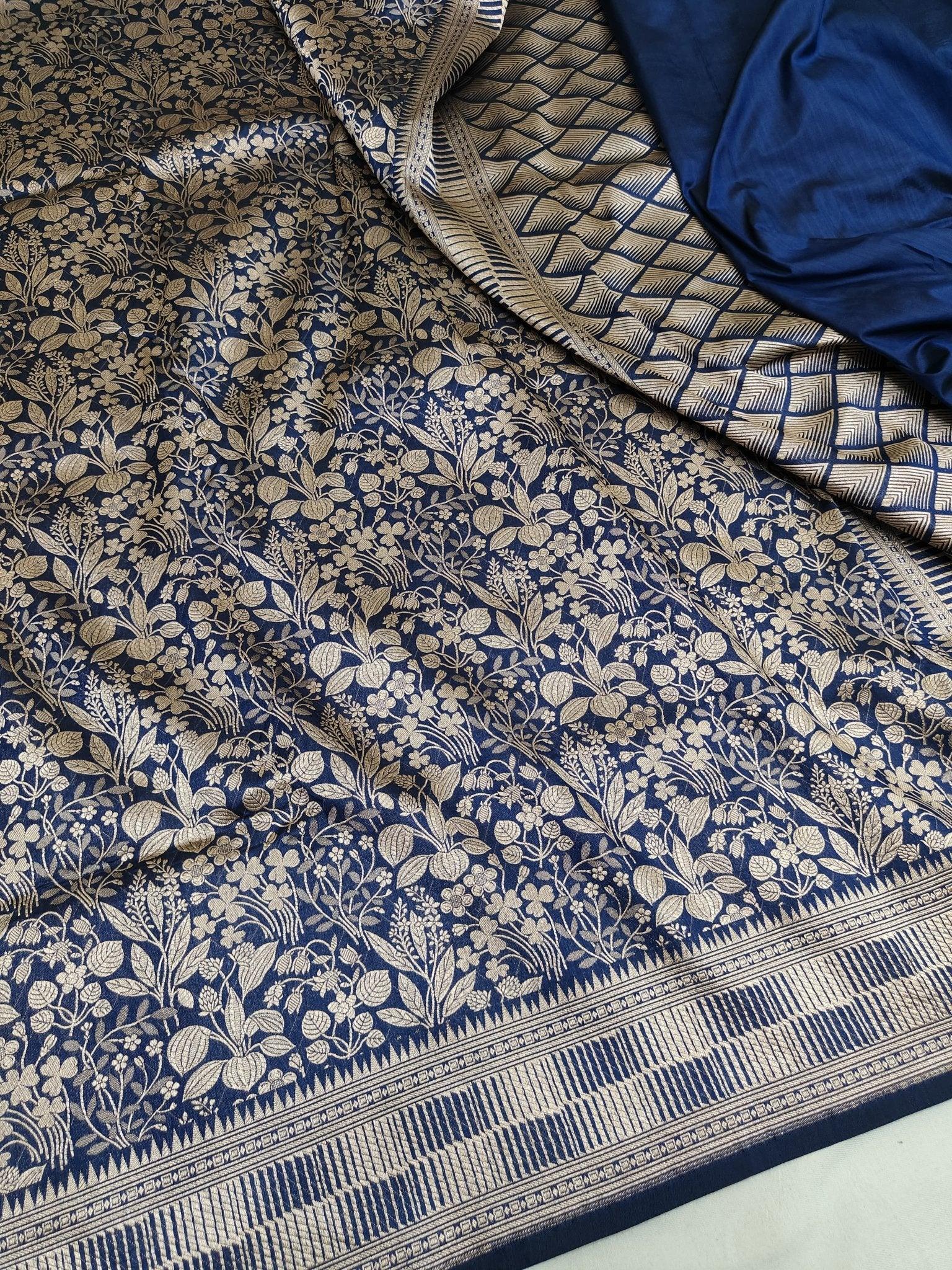 Pure Katan Silk Brocade Banarasi Saree Gold Zari Multicolor Festive Handwoven - Katan Banaras