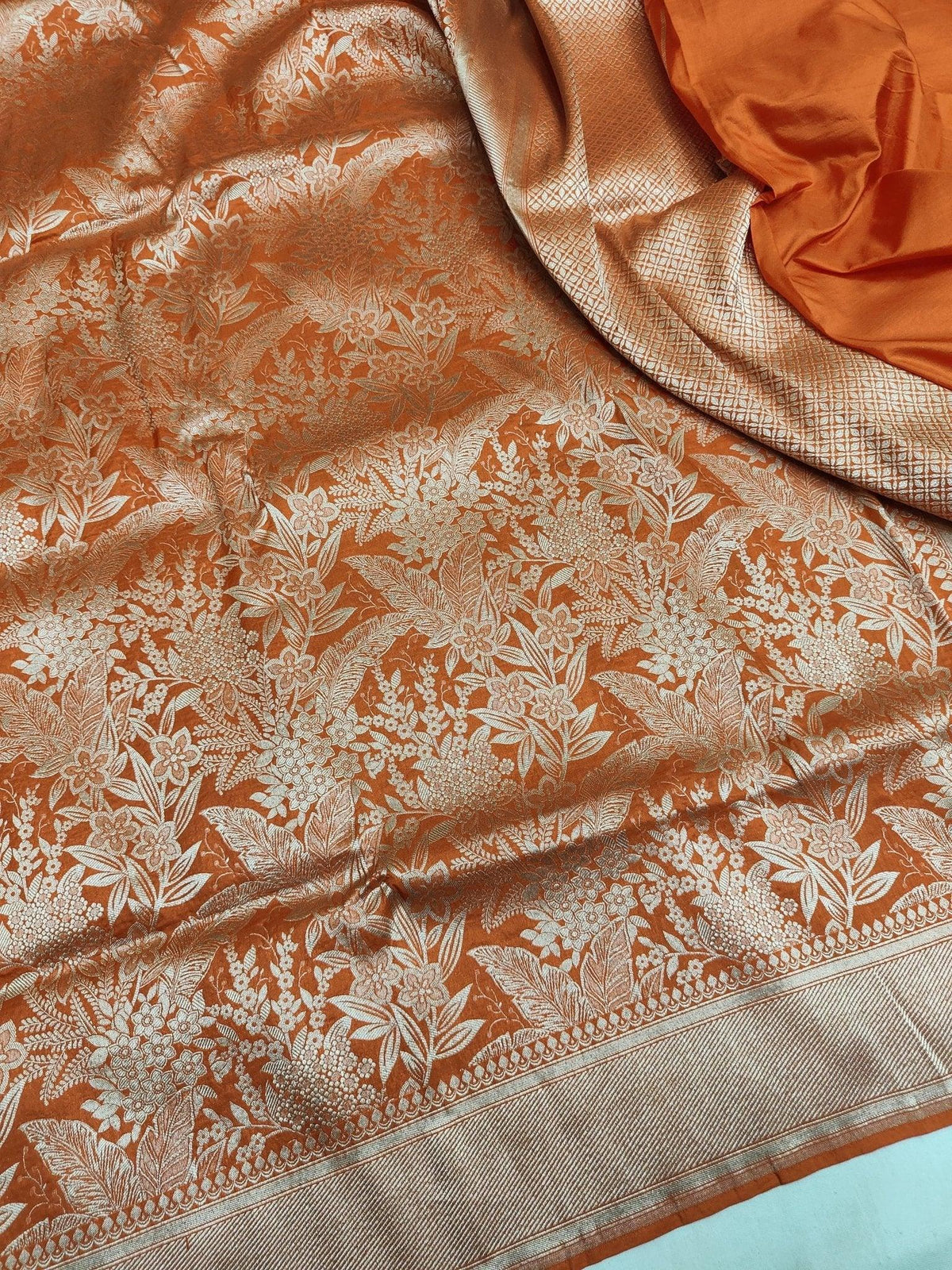 Pure Katan Silk Brocade Banarasi Saree Handwoven Wedding Festive Wear - Katan Banaras