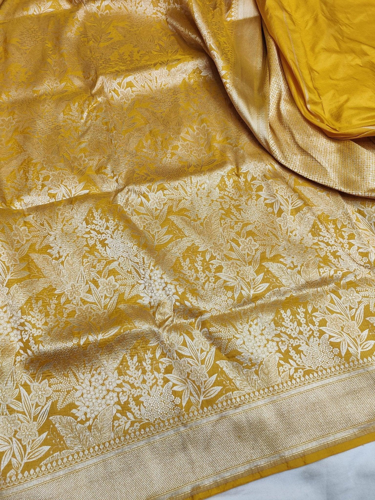 Pure Katan Silk Brocade Banarasi Saree Handwoven Wedding Festive Wear - Katan Banaras