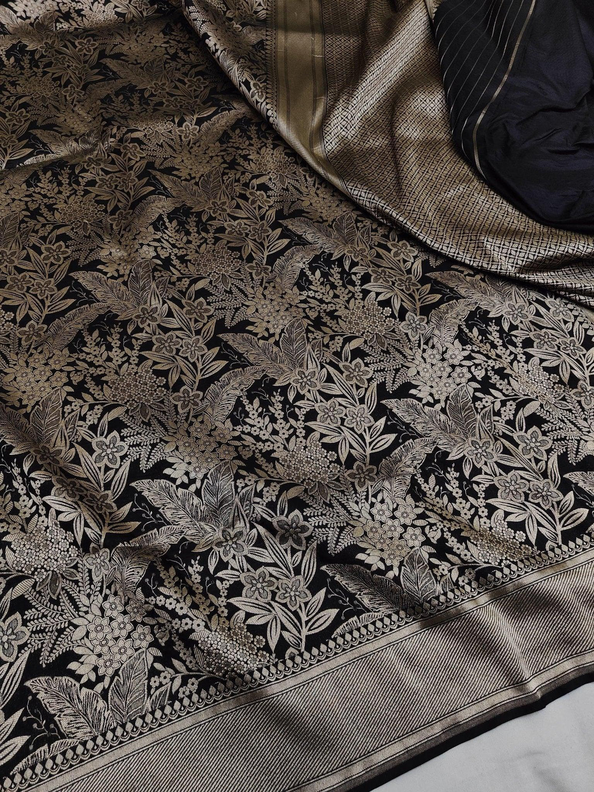 Pure Katan Silk Brocade Banarasi Saree Handwoven Wedding Festive Wear - Katan Banaras