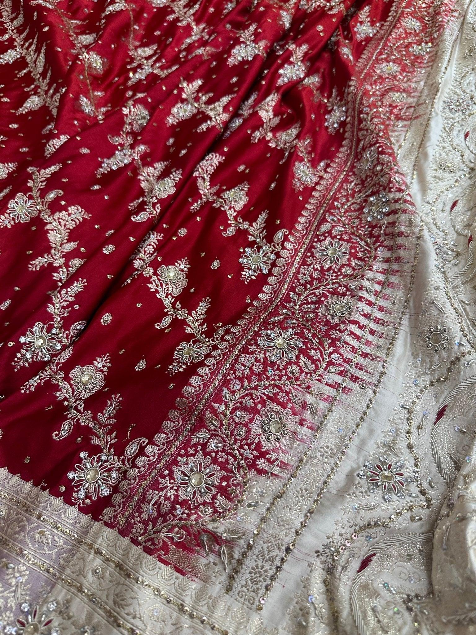 Pure Katan Silk Handloom Banarasi Saree Dardozi Work Traditional Handwoven - Katan Banaras