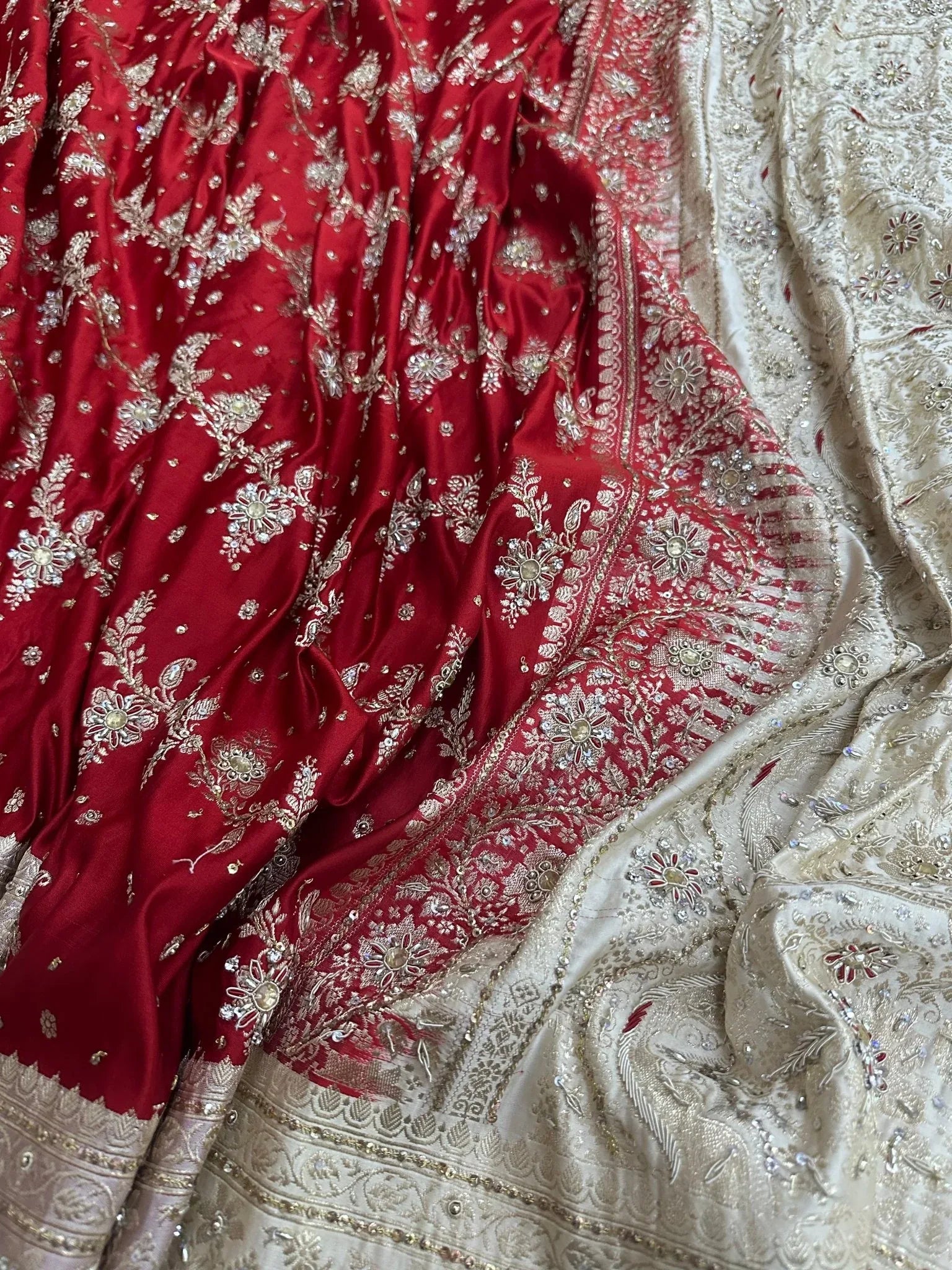 Pure Katan Silk Handloom Banarasi Saree Dardozi Work Traditional Handwoven - Katan Banaras