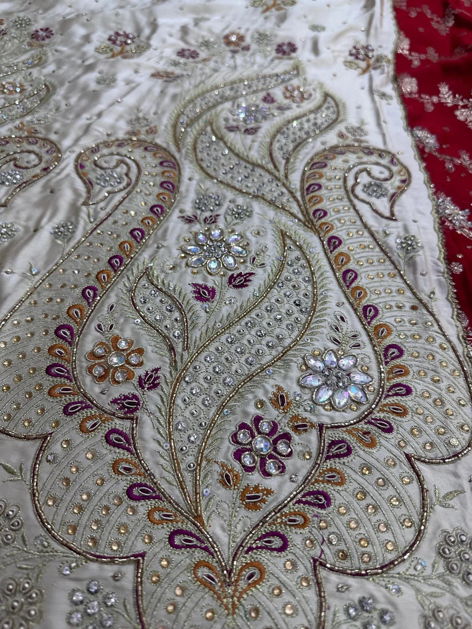 Pure Katan Silk Handloom Banarasi Saree Dardozi Work Traditional Handwoven - Katan Banaras