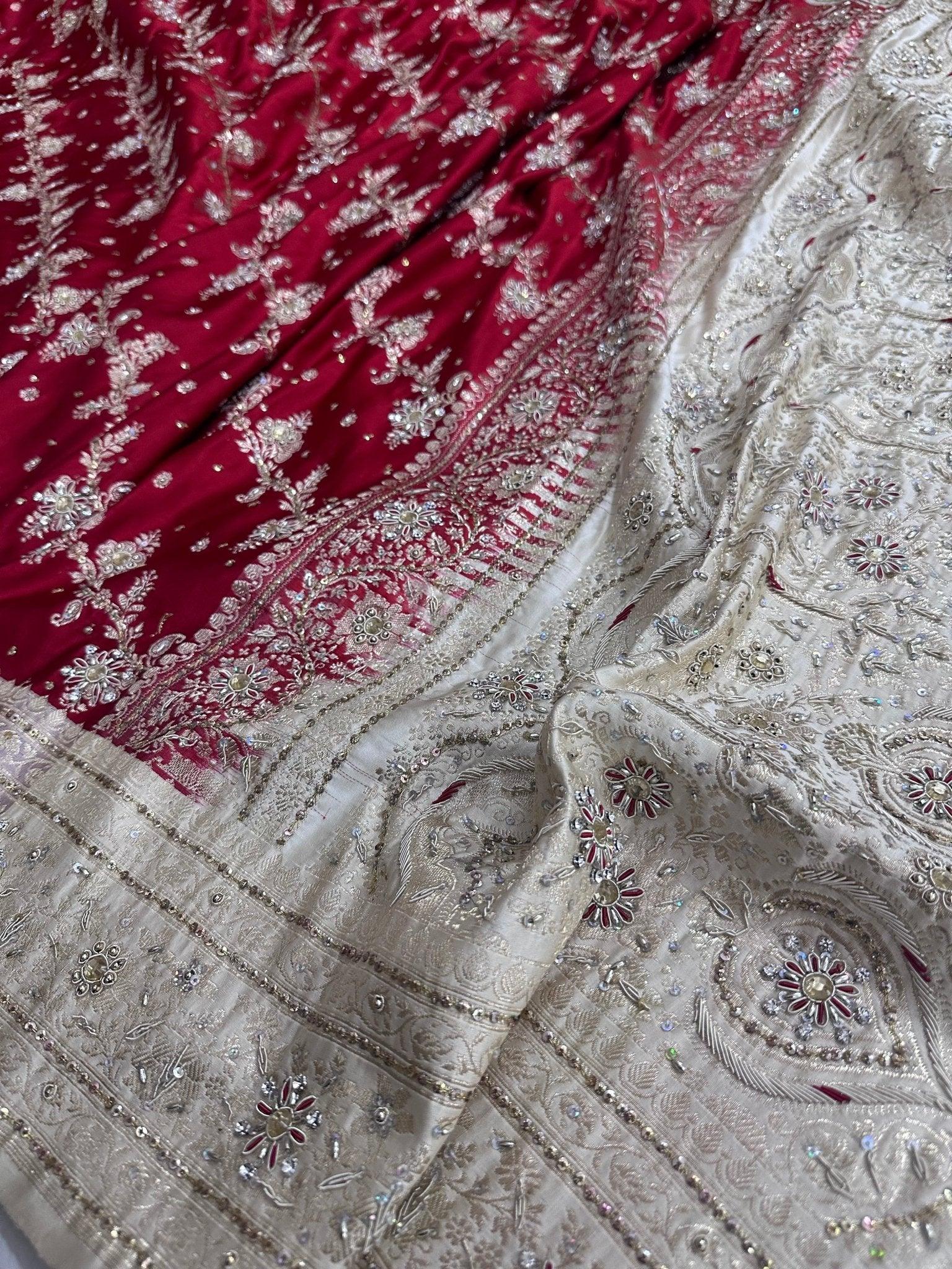 Pure Katan Silk Handloom Banarasi Saree Dardozi Work Traditional Handwoven - Katan Banaras
