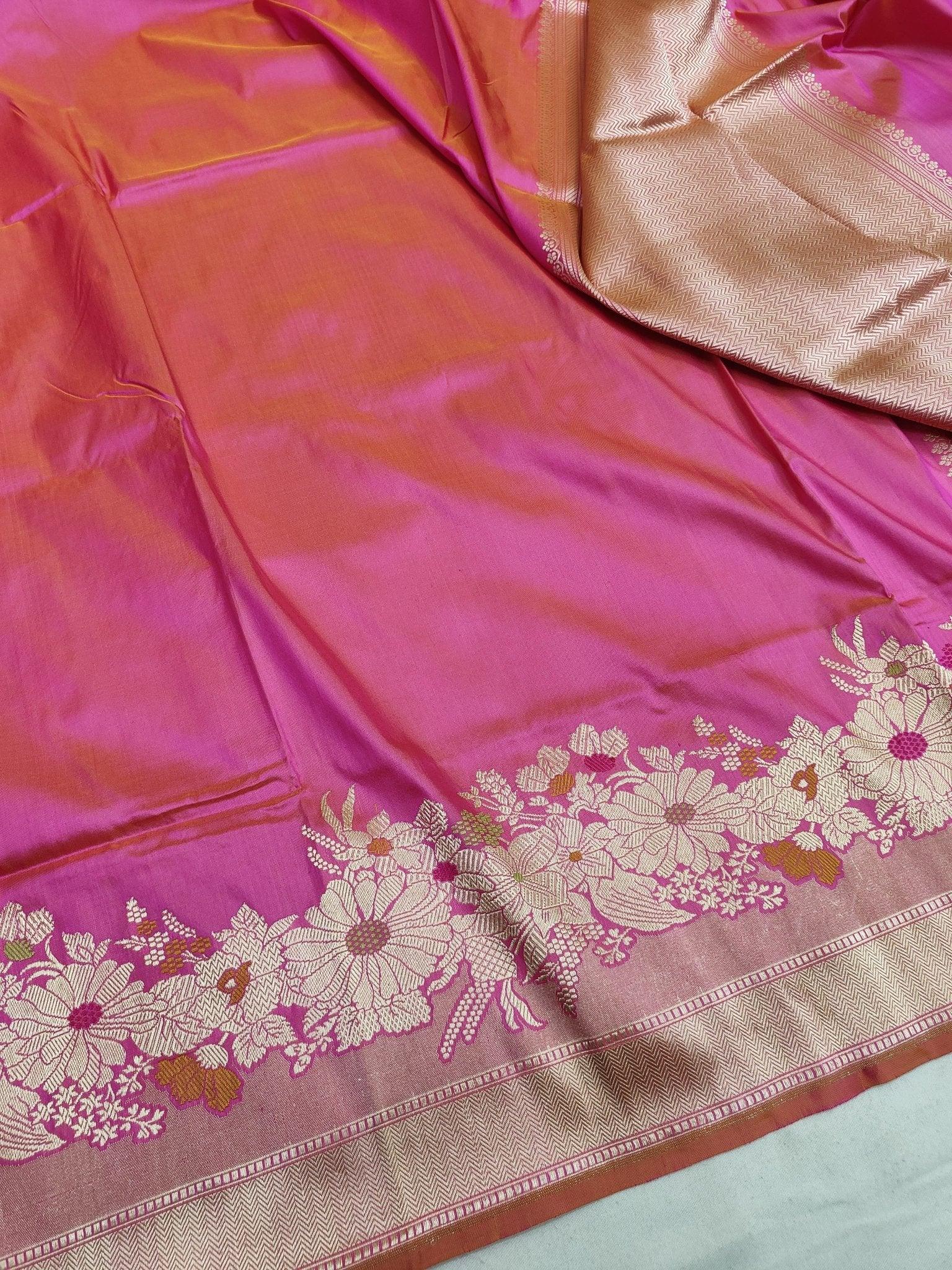 Baby Pink Pure Katan Silk Kadhwa Buta Banarasi Saree Real Zari Handloom Masterpiece - Katan Banaras