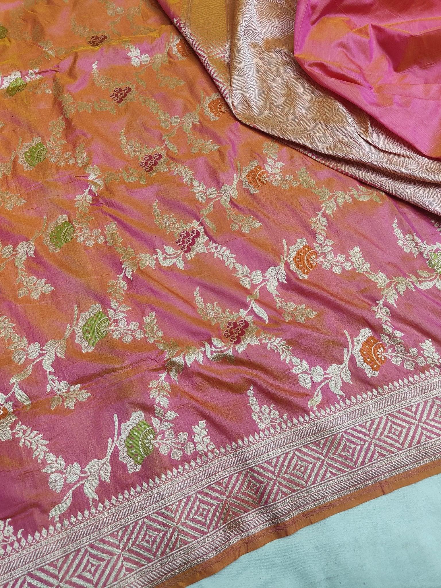 Soft Pink Pure Katan Silk Minakari Banarasi Saree Gold Zari Handcrafted Festive - Katan Banaras