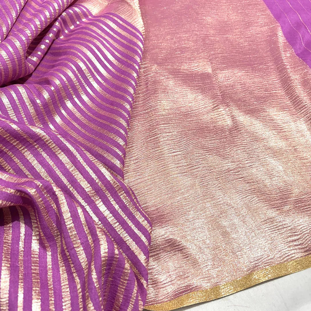 Pure Moonga Silk Banarasi Saree - Floral Zari Woven Silk Saree from Varanasi - pallu closeup | Pure Moonga Silk Banarasi Saree