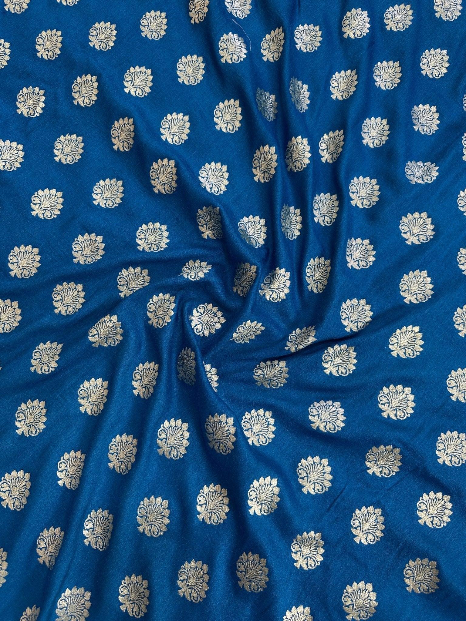 Pure Moonga Silk Banarasi Saree - Handwoven Elegance from Varanasi - Katan Banaras - drape side view | Pure Moonga Silk Banarasi Saree