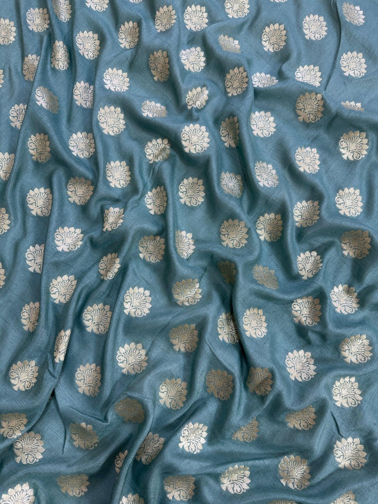 Pure Moonga Silk Banarasi Saree - Handwoven Elegance from Varanasi - Katan Banaras - drape side view | Pure Moonga Silk Banarasi Saree