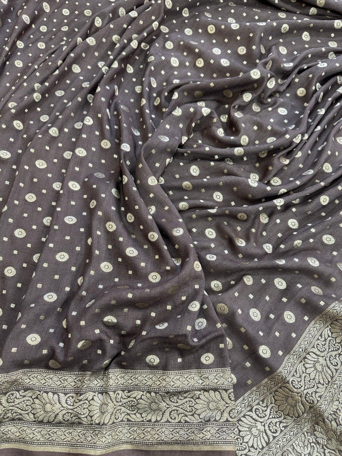 Pure Moonga Silk Banarasi Saree - Handwoven Elegance from Varanasi - Katan Banaras - front view | Pure Moonga Silk Banarasi Saree