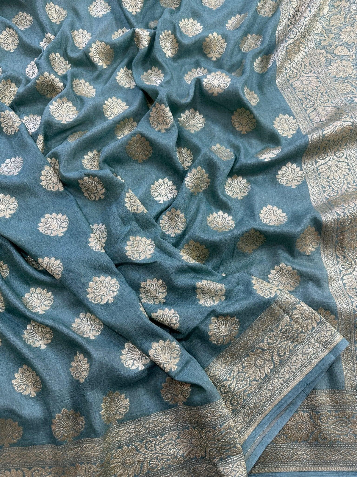 Pure Moonga Silk Banarasi Saree - Handwoven Elegance from Varanasi - Katan Banaras - front view | Pure Moonga Silk Banarasi Saree