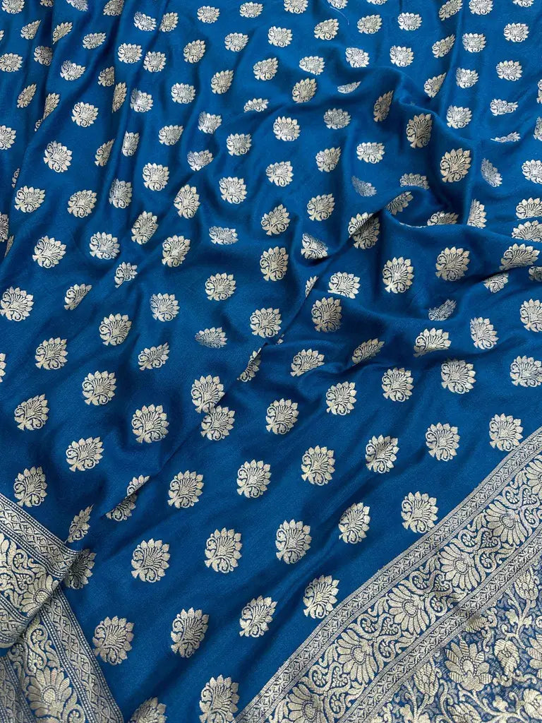 Pure Moonga Silk Banarasi Saree - Handwoven Elegance from Varanasi - Katan Banaras - model wearing | Pure Moonga Silk Banarasi Saree