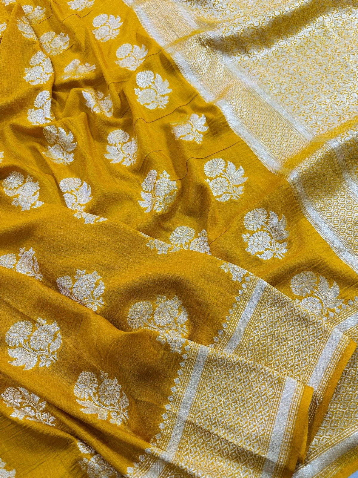 Pure Moonga Silk Banarasi Saree - Handwoven Elegance from Varanasi - Katan Banaras - pallu closeup | Pure Moonga Silk Banarasi Saree