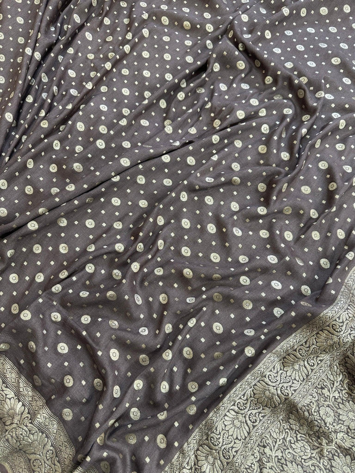 Pure Moonga Silk Banarasi Saree - Handwoven Elegance from Varanasi - Katan Banaras - pallu closeup | Pure Moonga Silk Banarasi Saree