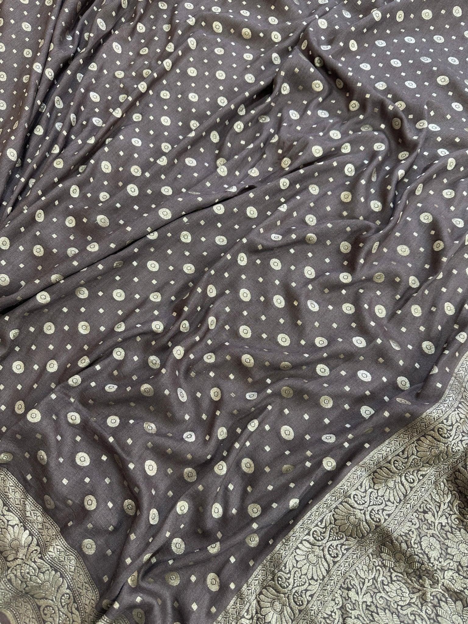 Pure Moonga Silk Banarasi Saree - Handwoven Elegance from Varanasi - Katan Banaras - pallu closeup | Pure Moonga Silk Banarasi Saree