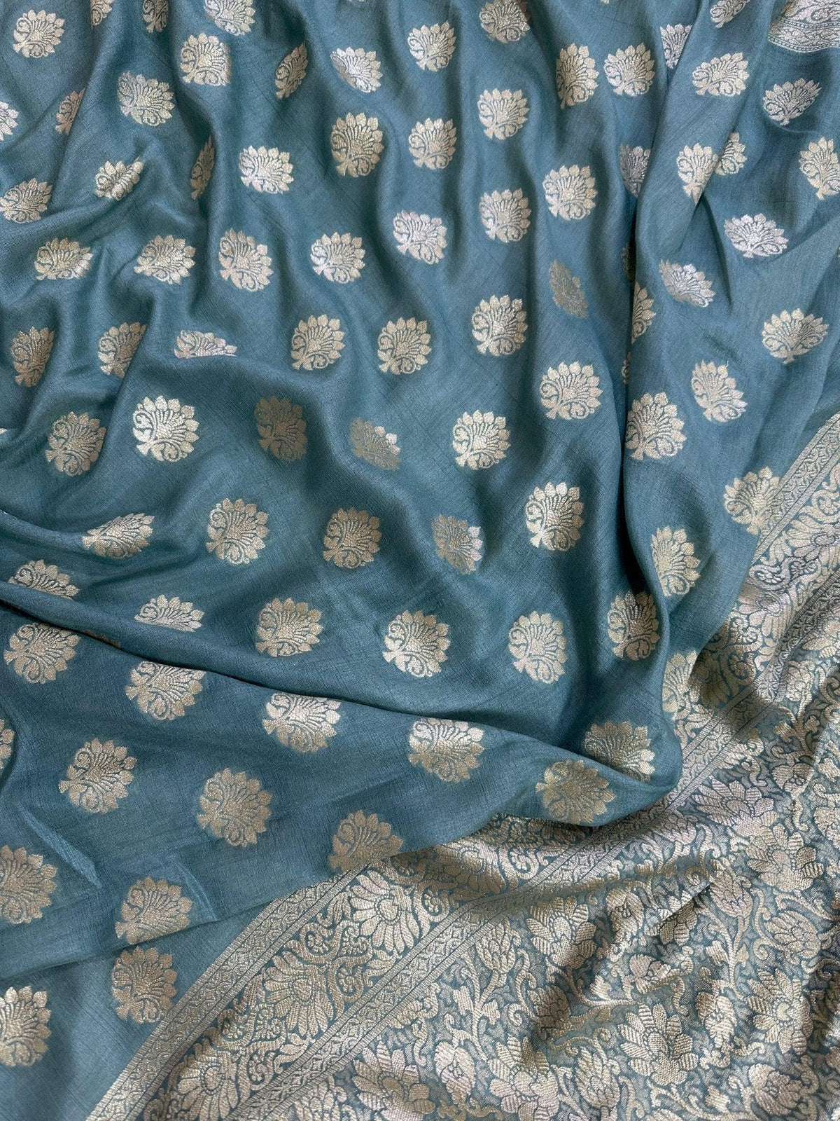 Pure Moonga Silk Banarasi Saree - Handwoven Elegance from Varanasi - Katan Banaras - pallu closeup | Pure Moonga Silk Banarasi Saree