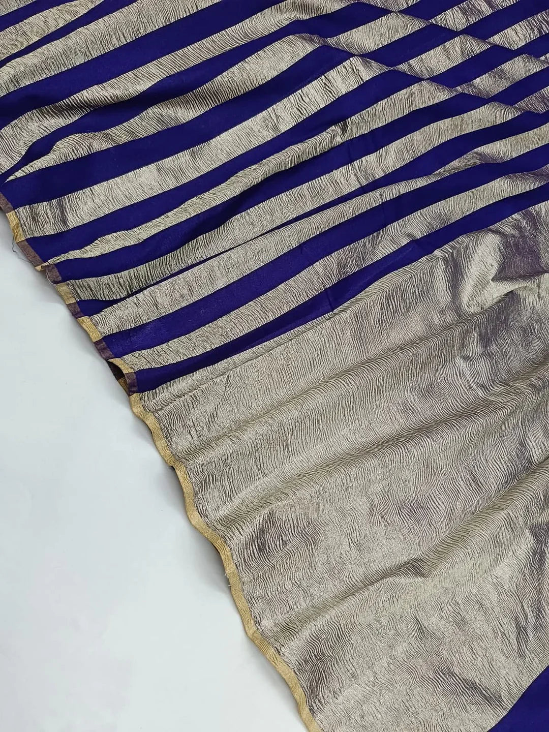 Pure Moonga Silk Banarasi Saree - Kadhua Zari Woven Luxury Saree from Varanasi - drape side view | Pure Moonga Silk Banarasi Saree