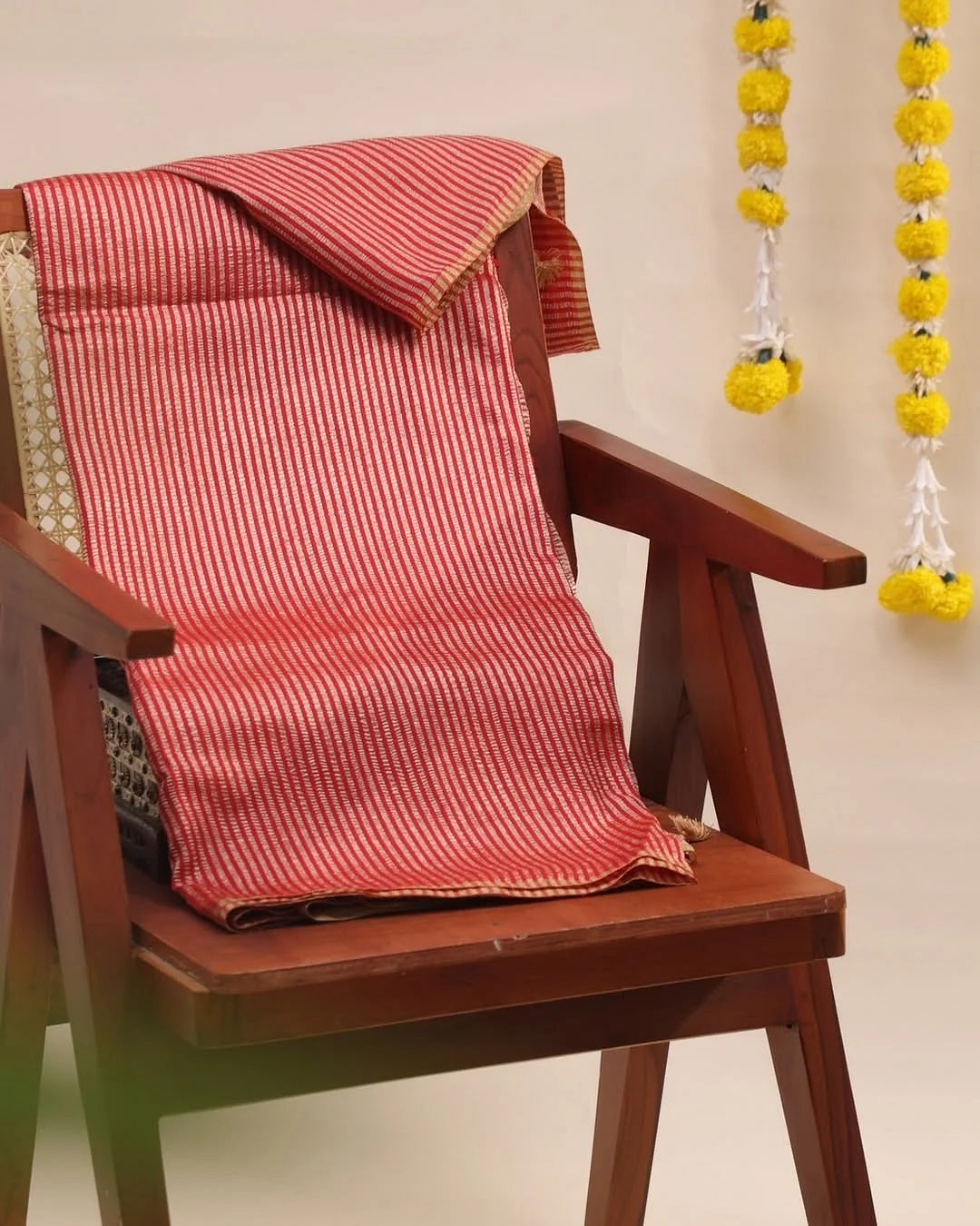 Pure Moonga Silk Banarasi Saree - Natural Golden Lustre Silk Saree from Varanasi - drape side view | Pure Moonga Silk Banarasi Saree