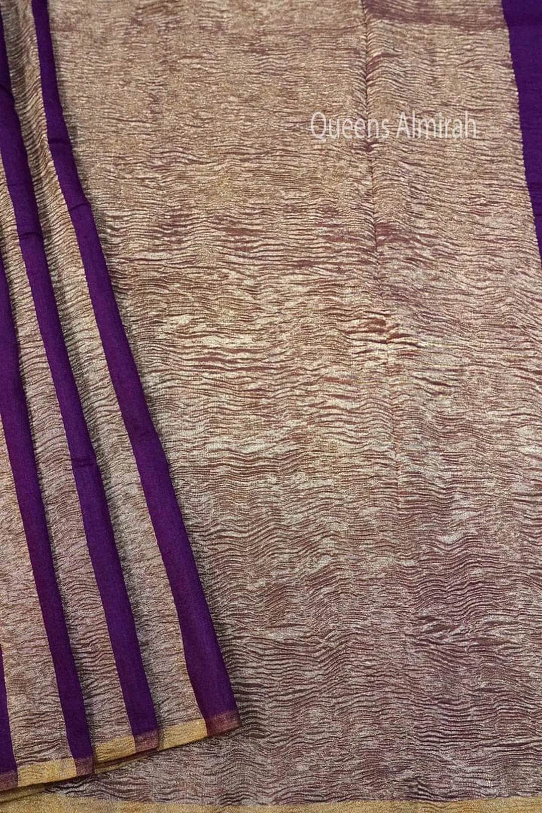 Pure Moonga Silk Banarasi Saree - Zari Strips Woven Luxury Silk Saree - front view | Pure Moonga Silk Banarasi Saree