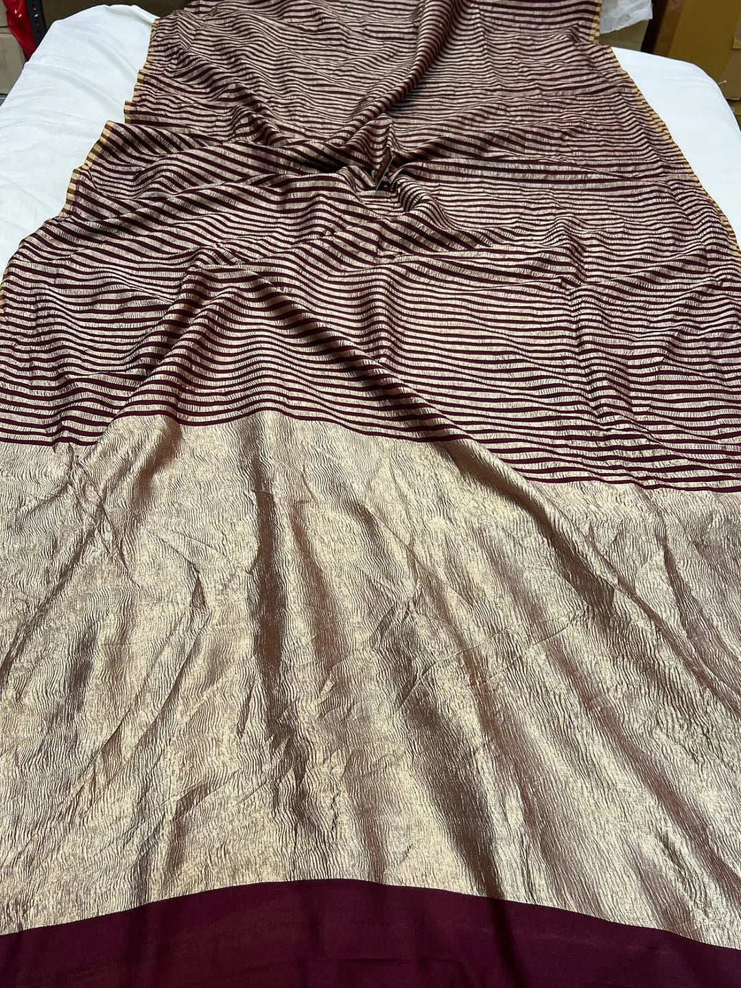 Pure Moonga Silk Banarasi Saree - Zari Woven Heritage Silk Saree from Varanasi - pallu closeup | Pure Moonga Silk Banarasi Saree