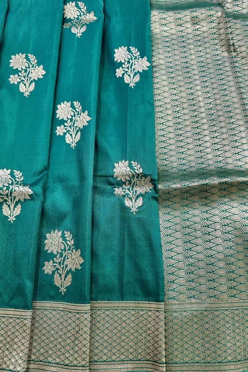 Teal Green Pure Katan Silk Banarasi Kadhwa Buta Handloom Ektara Weaved Saree