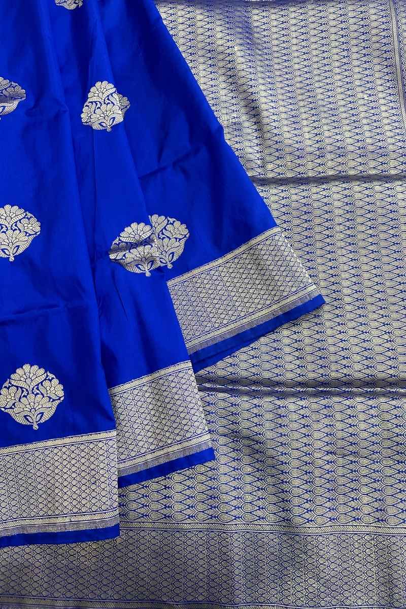 Royal Blue Pure Katan Silk Banarasi Kadhwa Buta Handloom Ektara Weaved Saree with Tested Zari