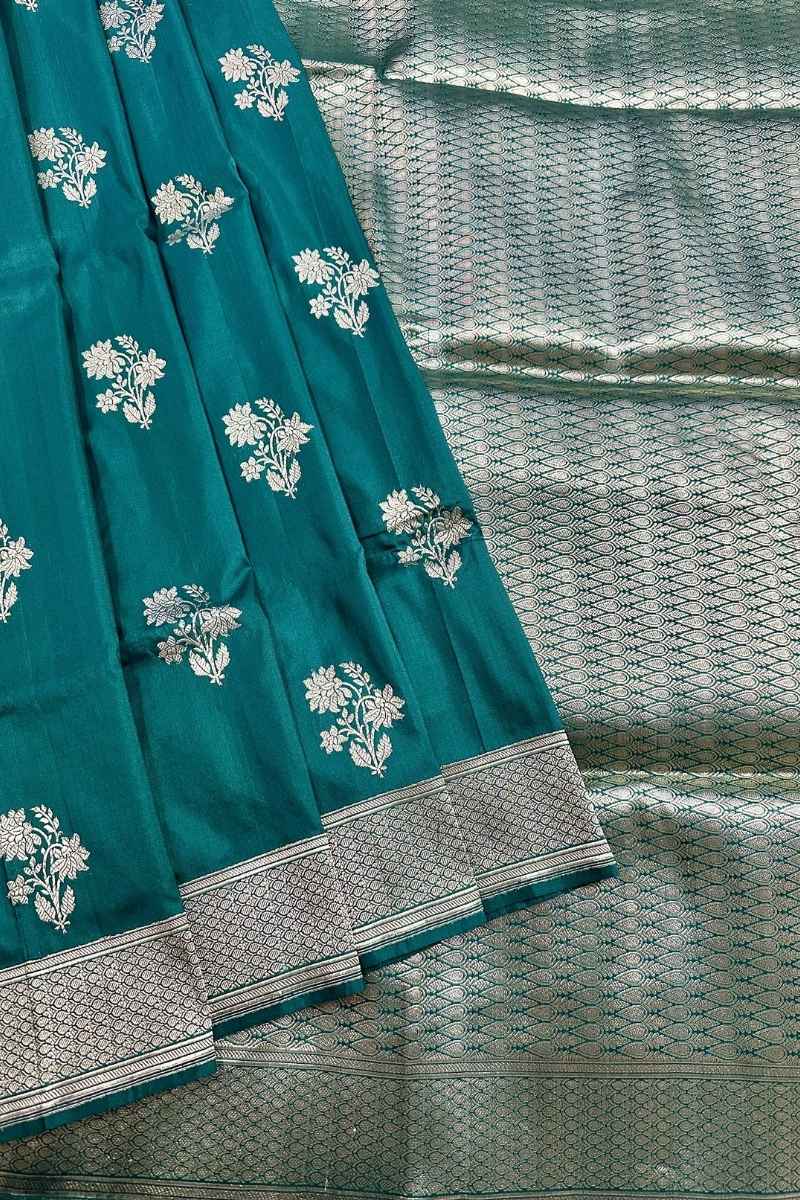 Teal Green Pure Katan Silk Banarasi Kadhwa Buta Handloom Ektara Weaved Saree