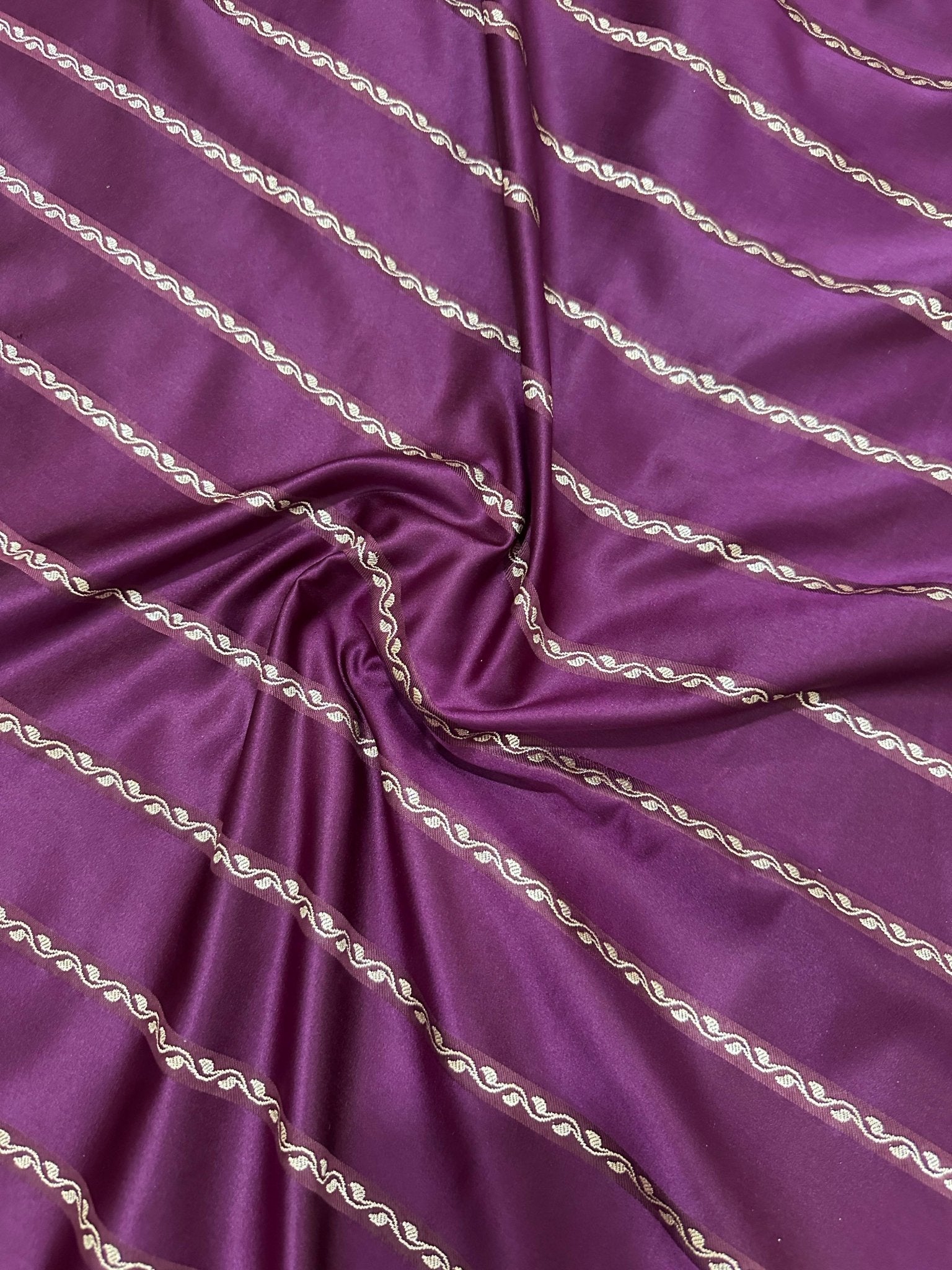 Purple Mashru Silk Stripe Design Zari Border Brocade Aanchal Saree - Katan Banaras