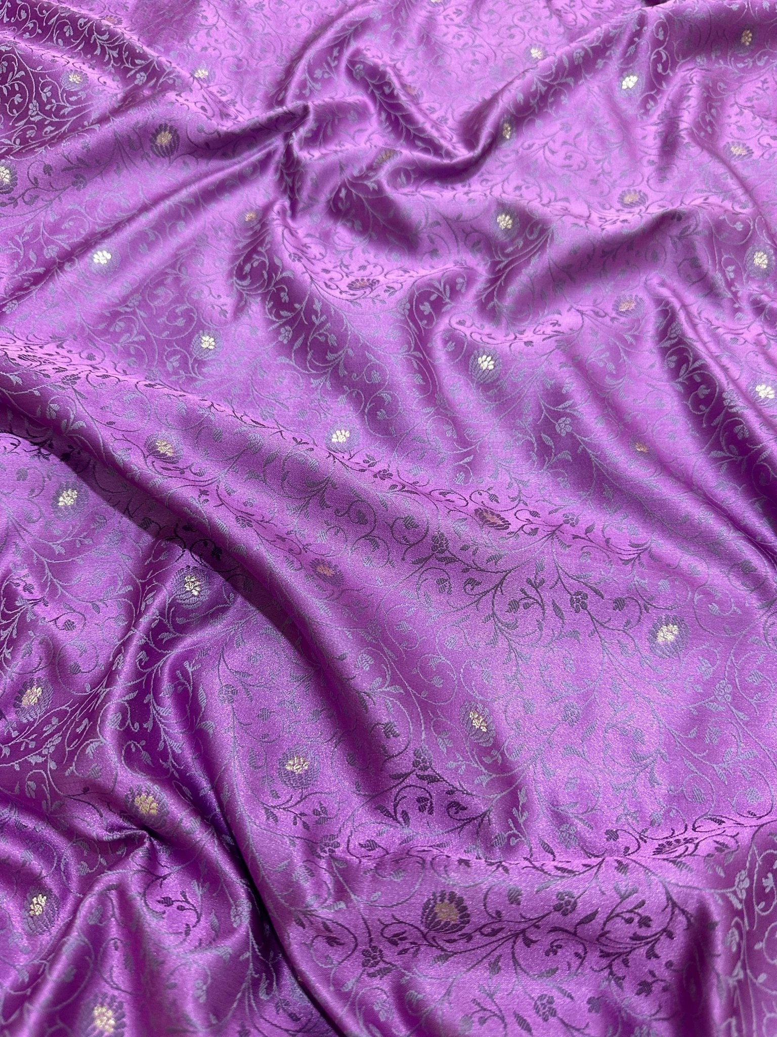 Purple Mashru Silk Tanchhoi Banarasi Zari Border Brocade Aanchal Saree - Katan Banaras