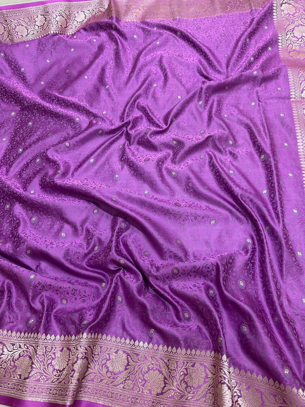 Purple Mashru Silk Tanchhoi Banarasi Zari Border Brocade Aanchal Saree - Katan Banaras