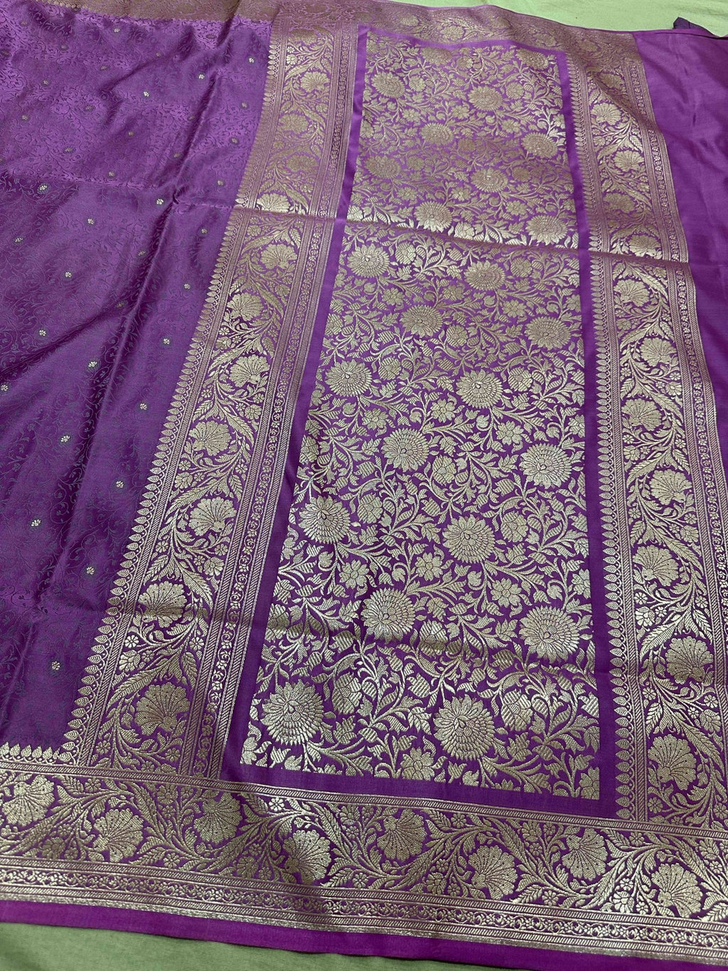 Purple Mashru Silk Tanchhoi Banarasi Zari Border Brocade Aanchal Saree - Katan Banaras
