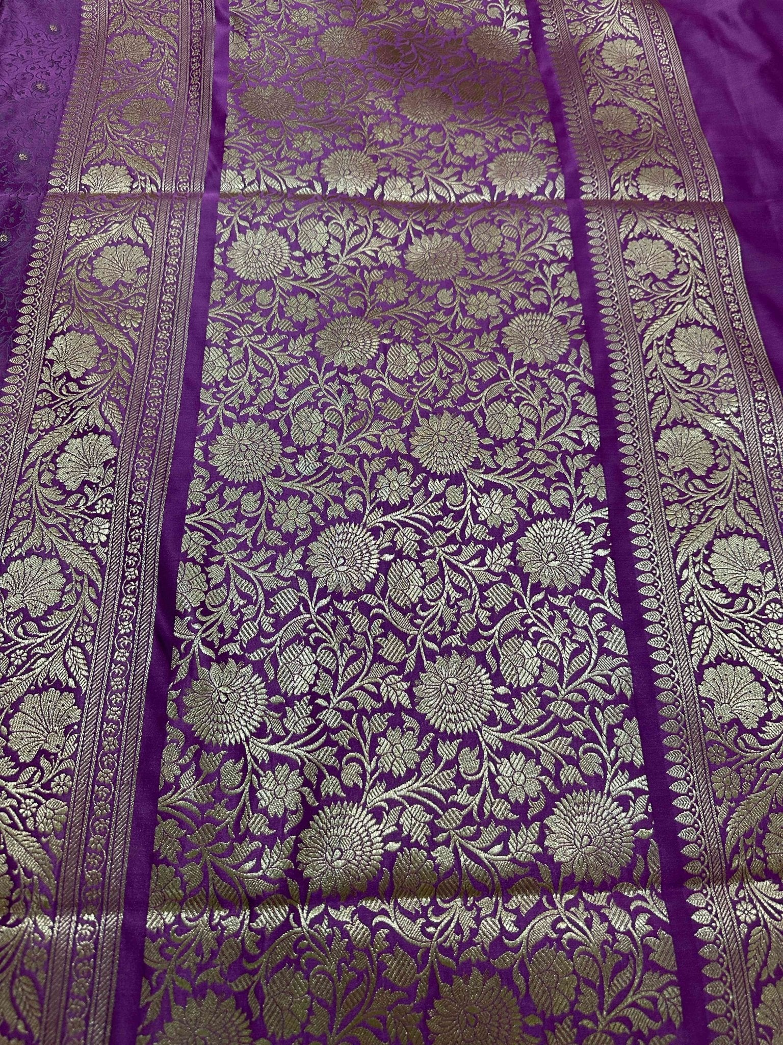 Purple Mashru Silk Tanchhoi Banarasi Zari Border Brocade Aanchal Saree - Katan Banaras