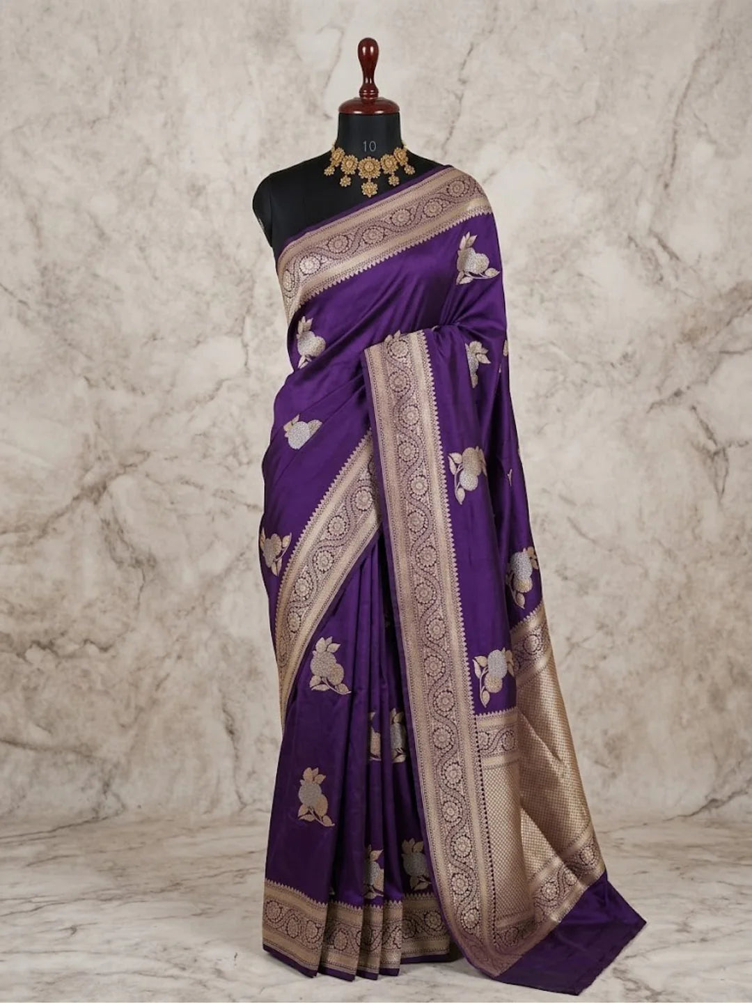Pure Katan Silk Kadhwa Buta Banarasi Saree – Purple | Sona Rupa Zari