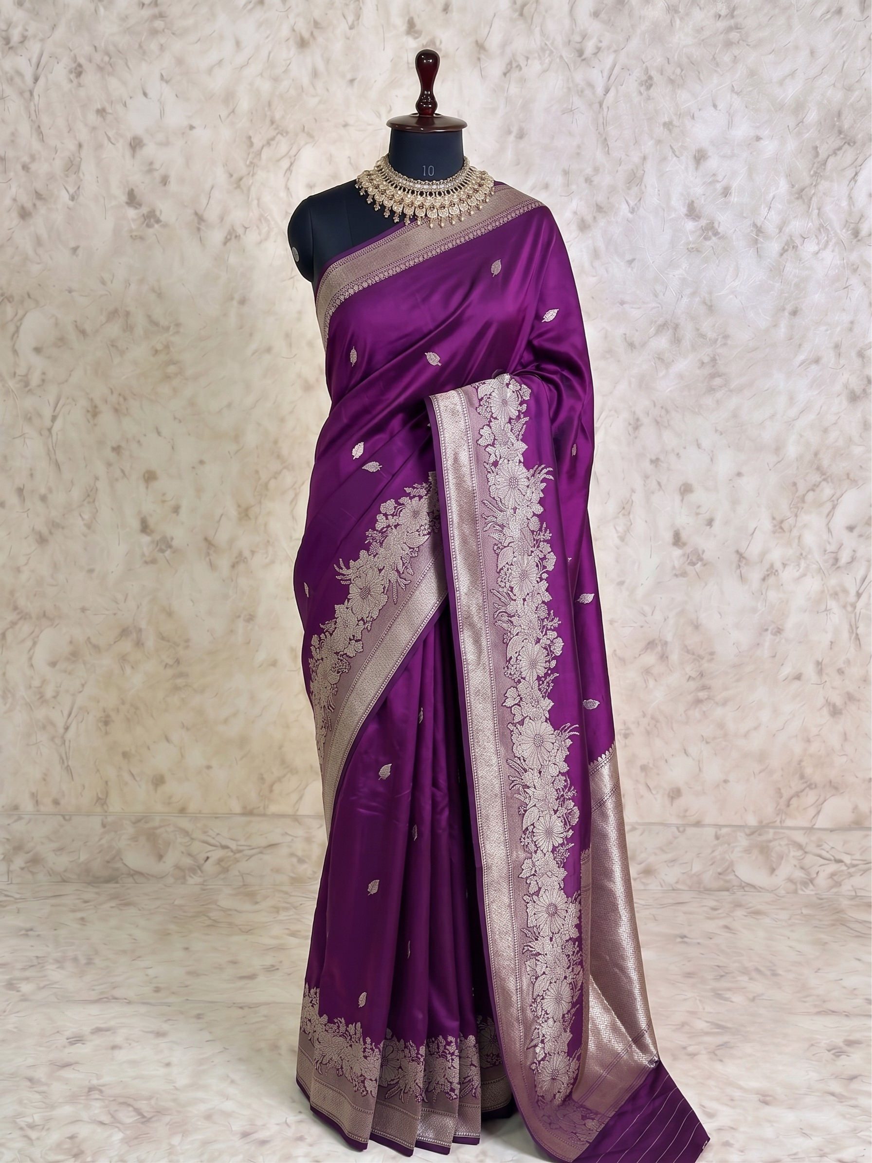 Pure Katan Silk Kadhwa Buta Handloom Banarasi Saree | Purple