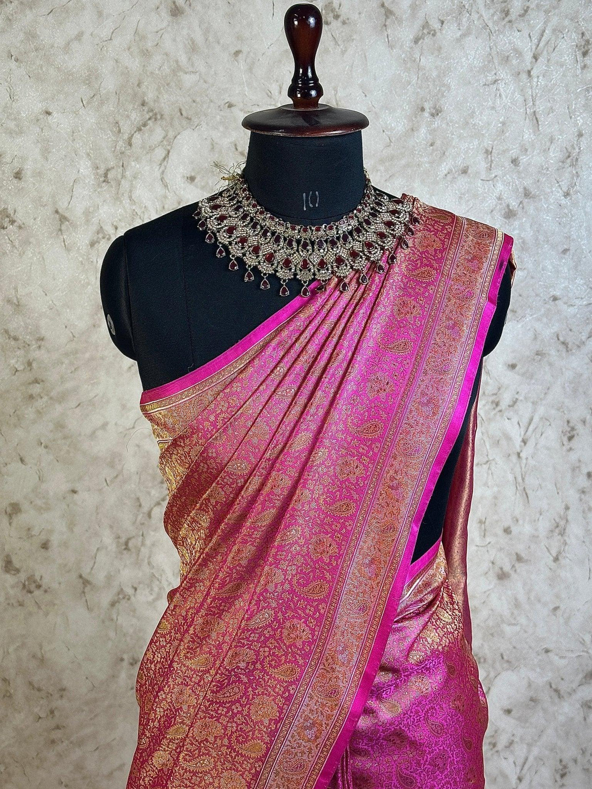 Rani Pink Pure Banarasi Handloom Jamawar Tanchui Kadhwa Interlocked Weaved Saree - Katan Banaras