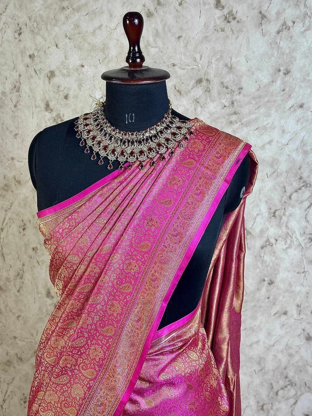 Rani Pink Pure Banarasi Handloom Jamawar Tanchui Kadhwa Interlocked Weaved Saree - Katan Banaras