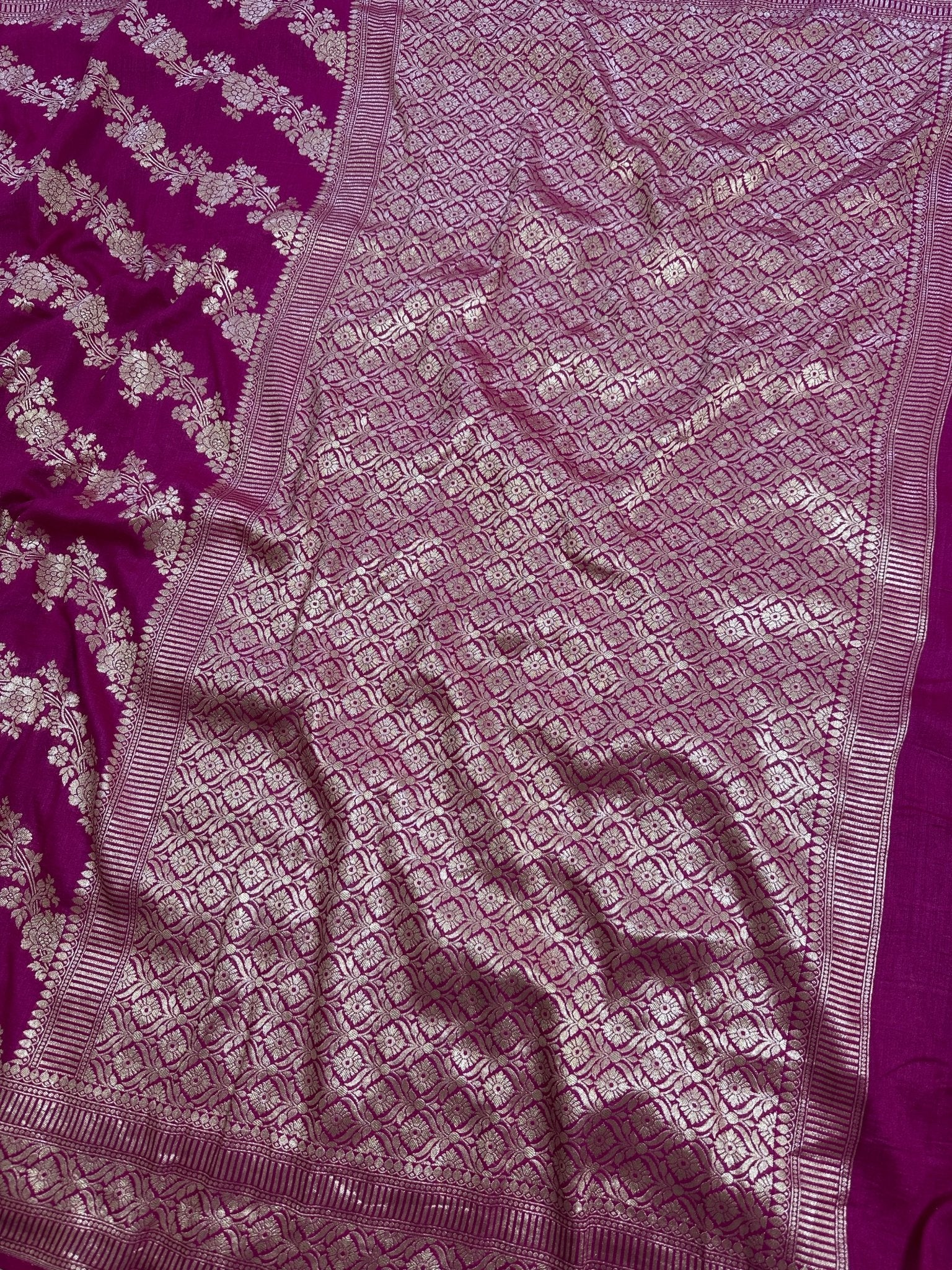 Rani Pink Pure Moonga Silk Banarasi Saree with Uppada Weave and Pure Gold Zari - Katan Banaras