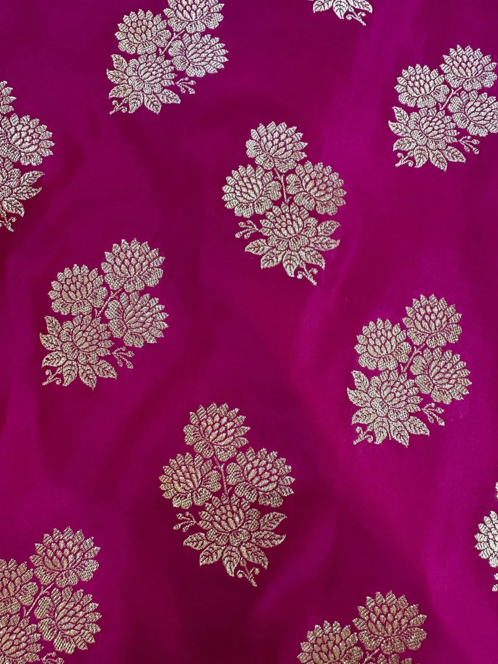 Rani Pink Satin Silk Banarasi Saree with Designer Zari and Mughal-Inspired Aanchal - Katan Banaras